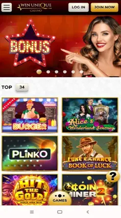 application mobile et interface WIN UNIQUE CASINO France